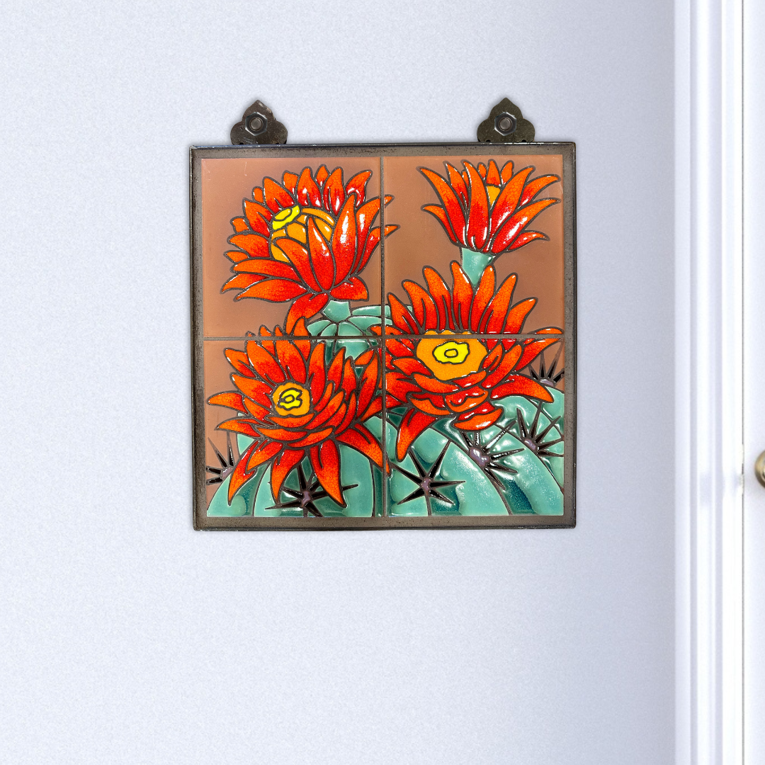 Hedgehog Blooms Tile Mural on Emerald, Terra Cotta or Black Adventurine