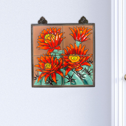 Hedgehog Blooms Tile Mural on Emerald, Terra Cotta or Black Adventurine