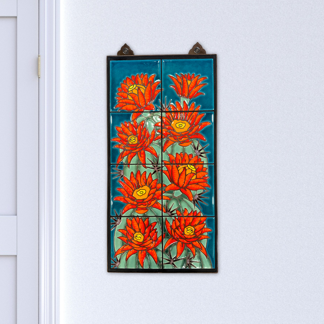 southwest desert cactus art on blue hedgehog cactus flowers