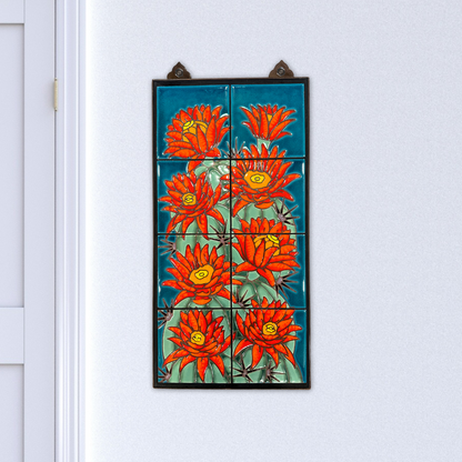 southwest desert cactus art on blue hedgehog cactus flowers