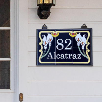 Custom Calla Lily Tile House Sign: 18" Wide by 12" Tall Framed Sign with Personalized Text