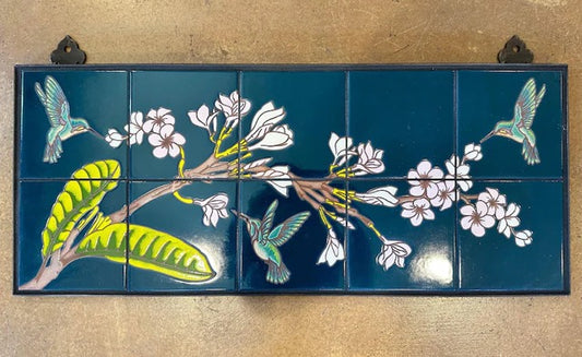 Plumeria & Hummingbirds Hand Glazed Tile Mural