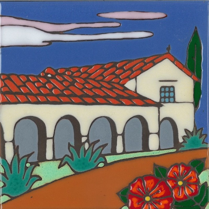 San Juan Bautista Mission Art Tile, Pacific Blue Collection