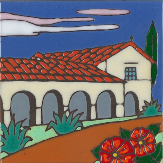 San Juan Bautista Mission Art Tile, Pacific Blue Collection