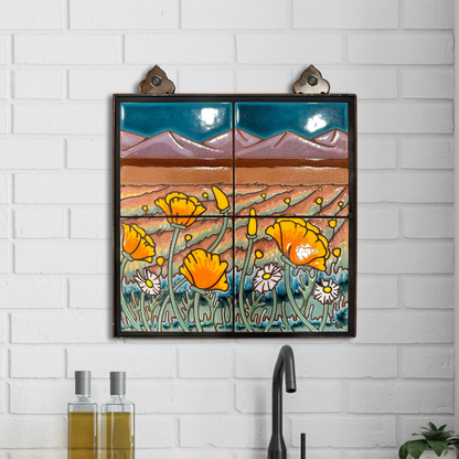Southwest wall decor Poppies in Field Tile Mural art