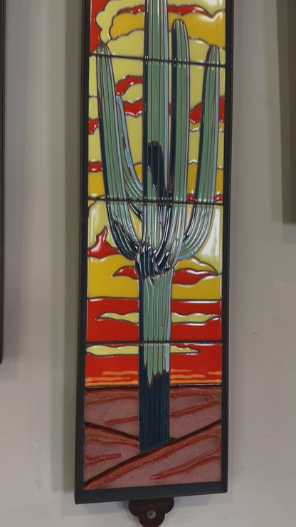 6"x24" Retro Saguaro Tile Mural - Framed