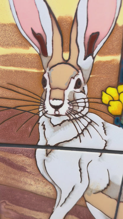 Desert Rabbit with Saguaro 12x36 on Coral Orange