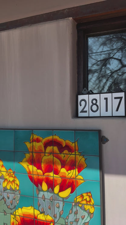 Custom Framed Tile House Number Set: Frank Lloyd Wright© - White
