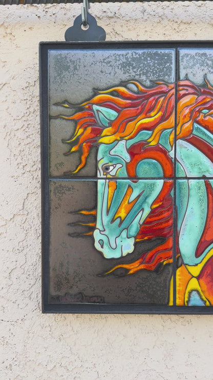 12x12 Firehorse Hand Glazed Tile Mural