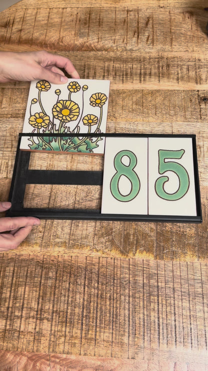 6" Desert Wildflower Tile Address Sign | Green Numbers on Warm White | Loose Number Tiles and Drop-In Frame