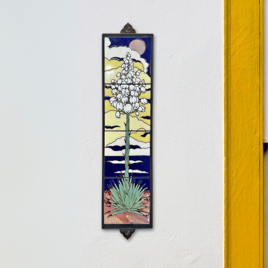 Framed desert wall art 6"x24" Retro Yucca at Night Tile Mural - Framed