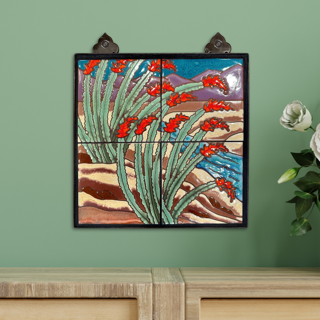 Ocotillo Riparian Scene Tile Mural desert wall art southwest decor