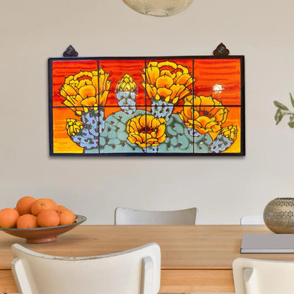 Prickly Pear with Sunset Background 24x12 desert art southwest wall decor