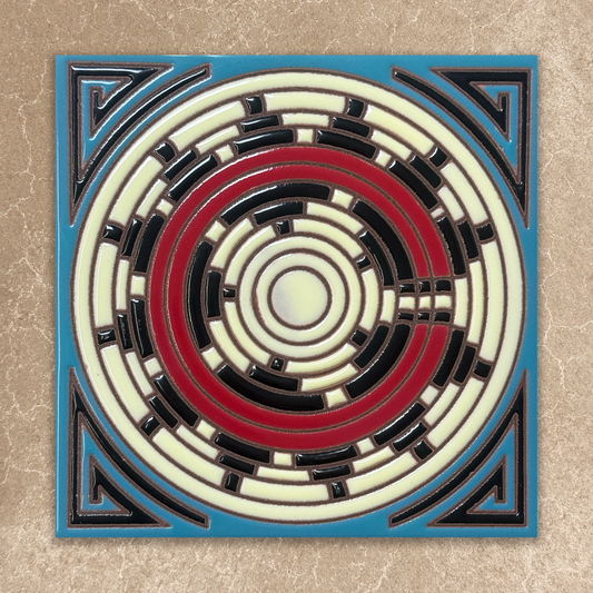 Decorative tile with concentric circle design on a beige background