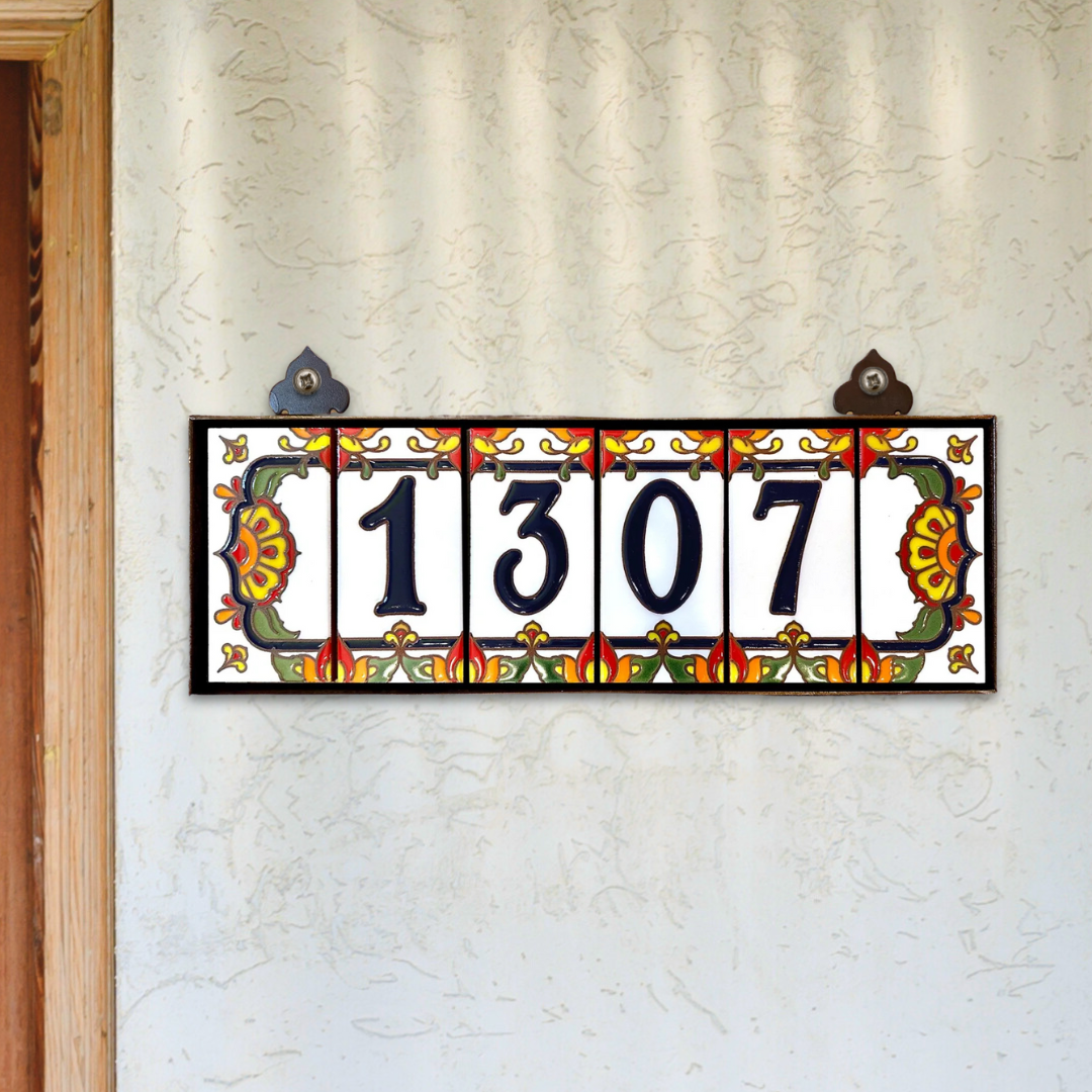 Custom Hand Glazed Blue on White Talavera | Talavera End Caps | Ceramic Tile House Numbers | Colorful Address Sign | Made in Arizona