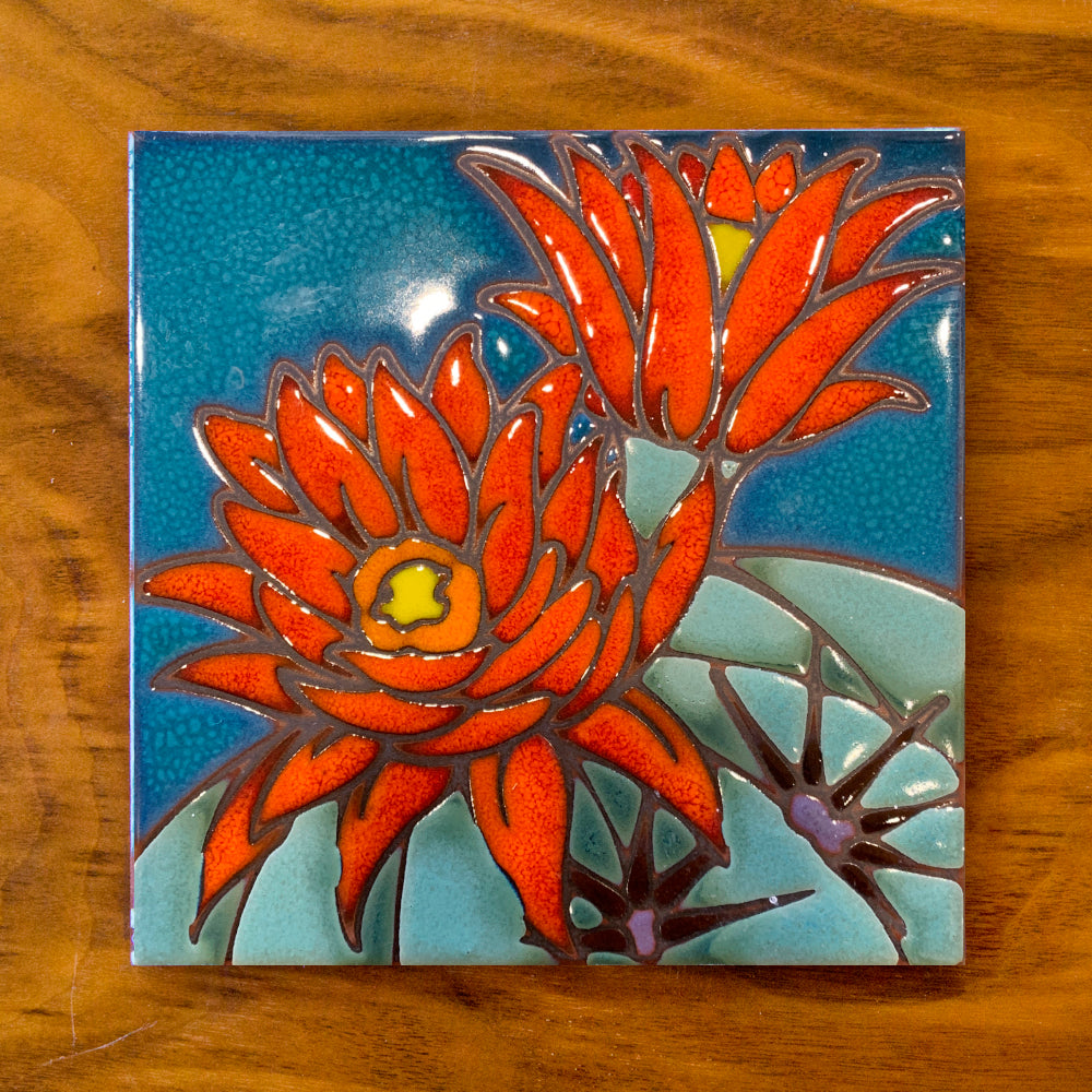 Hedgehog Cactus Desert Bloom Tile Art Trivet