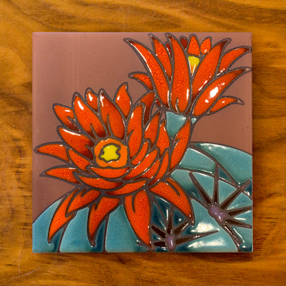 Hedgehog Cactus Desert Bloom Tile Art Trivet