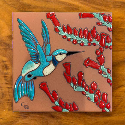 Hummingbird with Ocotillo Tile Art Trivet