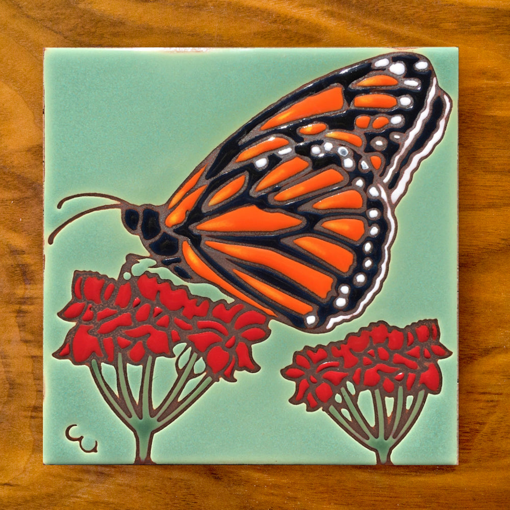 Monarch with Milkweed Tile Art Trivet