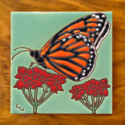 Monarch with Milkweed Tile Art Trivet
