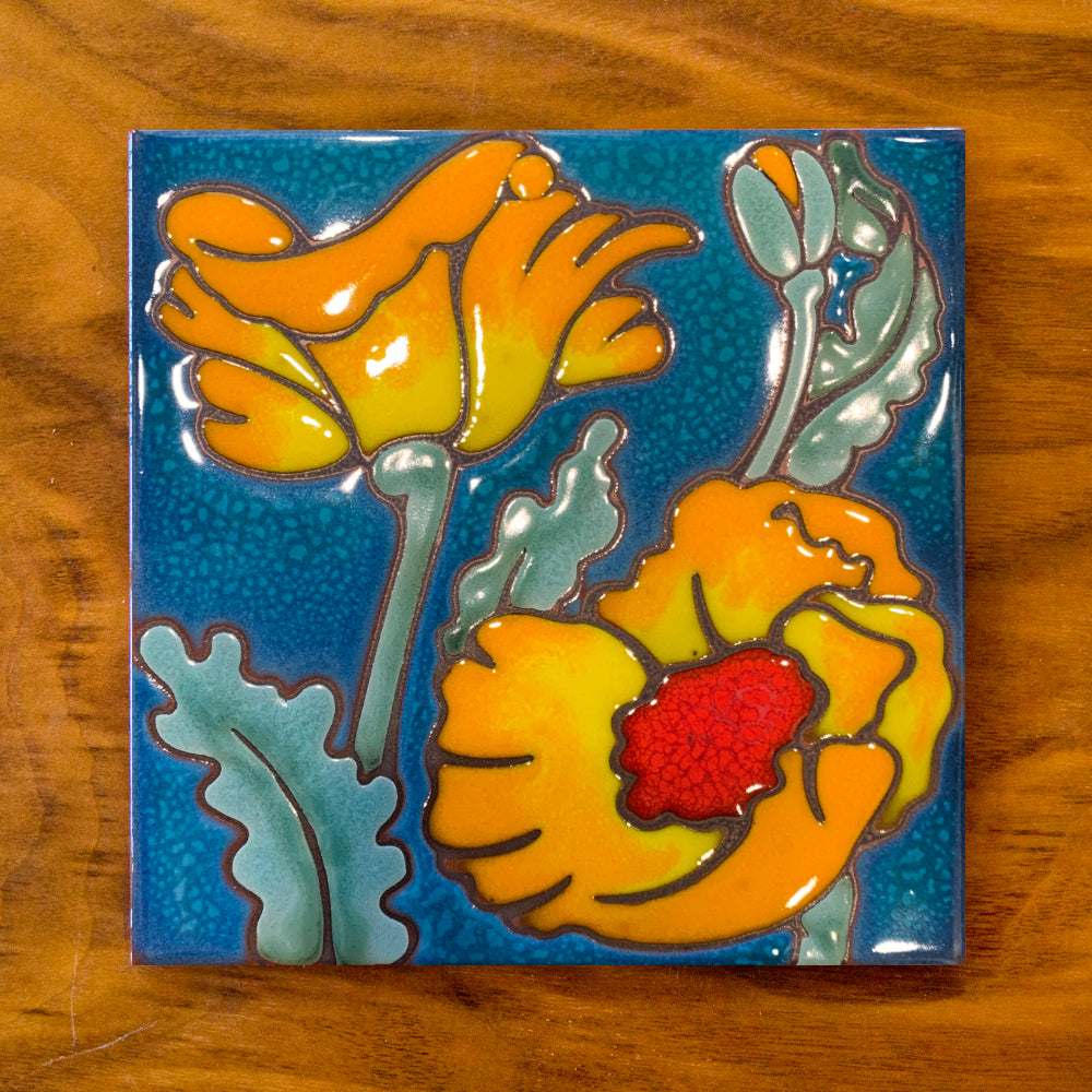 6 x6 Desert Poppy Ceramic Tile Hand Glazed Trivet Or Wall Art 6 x6 desert poppy ceramic tile hand glazed trivet or wall art