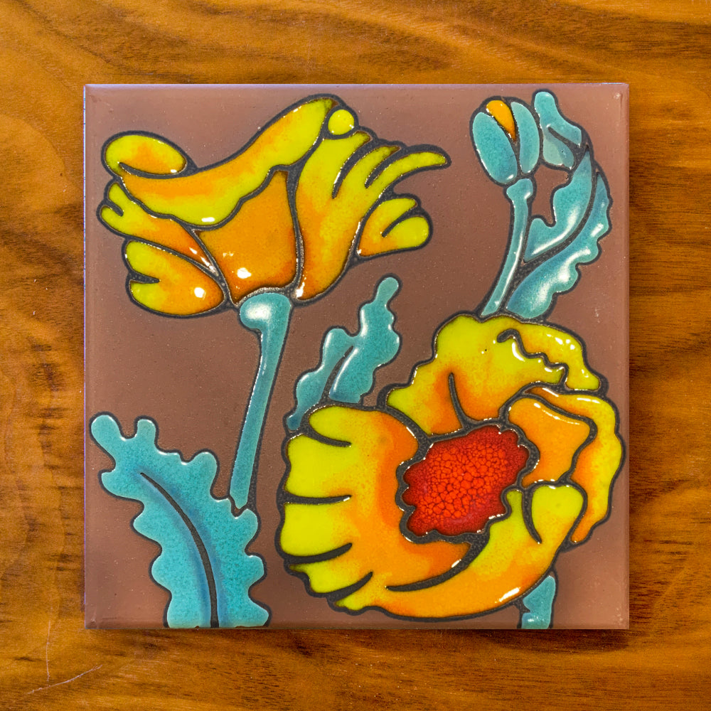 6 x6 Desert Poppy Ceramic Tile Hand Glazed Trivet Or Wall Art 6 x6 Desert Poppy Ceramic Tile Hand Glazed Trivet Or Wall Art