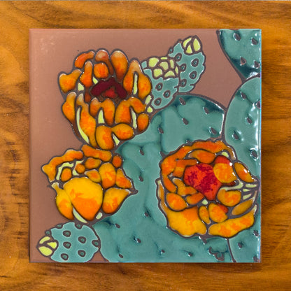 Prickly Pear Bloom Tile Art Trivet